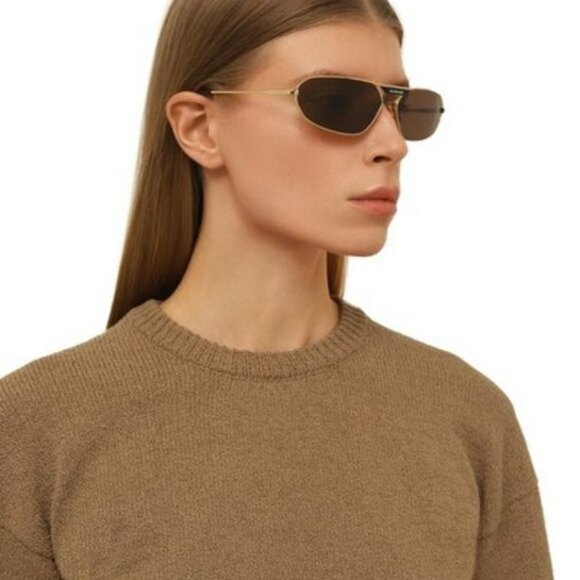 Balenciaga BB0245S 003 BRAND NEW Sunglasses Gold Brown Geometric Unisex
